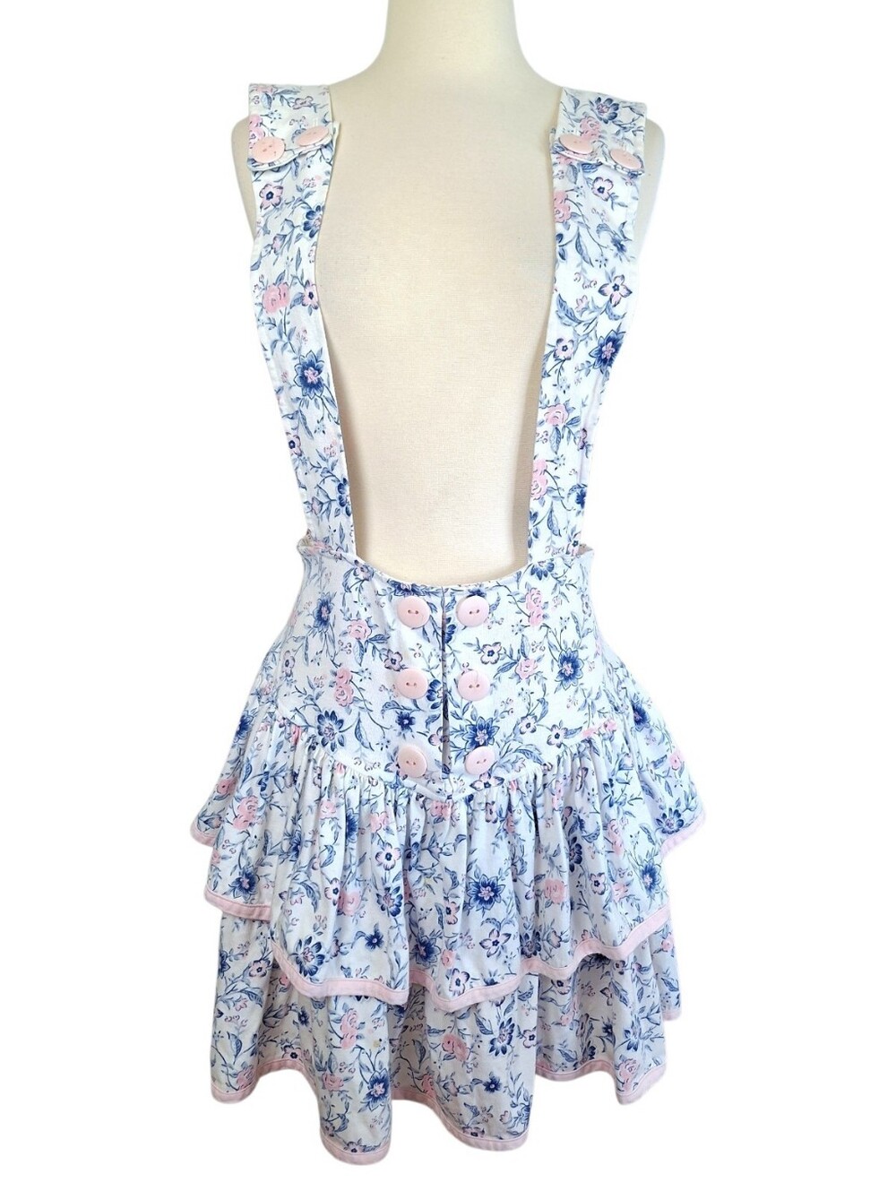 Vintage 90s Pinafore Dress Sz Small Floral Ruffles Cottagecore Prairie Coquette